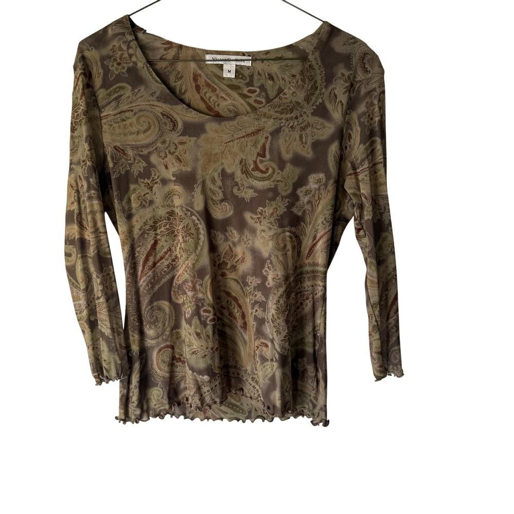 Victor Carlini Shirt Y2k Medium Paisley Mesh‎ Lettuce Hem Vintage Y2K Witchy